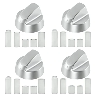 Image of Spares2go Universal Oven Cooker Hob Control Knob Switch (Pack of 4, Chrome/Silver) 40mm Plastic
