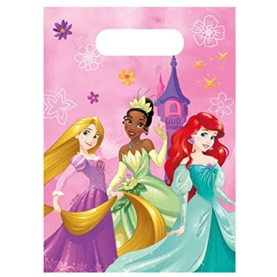 Image of Procos 35088 Party Loot Disney Princess Live Your Story Candy Gift Bags, 6 Pieces, Tartan
