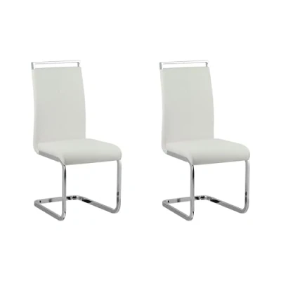 Image of Beliani Set of 2 Faux Leather White Cantilever Dining Chairs Greedin