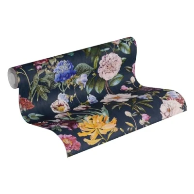 Image of A.S. Création Jette Non Woven Wallpaper with flowers Floral 10.05 m x 53 cm blue Green red 373364 37336 4 dark
