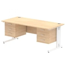 Image of Impulse 1800x800 Desk Maple White Cable Managed + 2x Fixed Pedestal