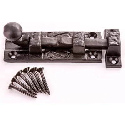 Image of 100mm Antique Style Door Bolt Black Cast Iron Sliding Lock/Latch