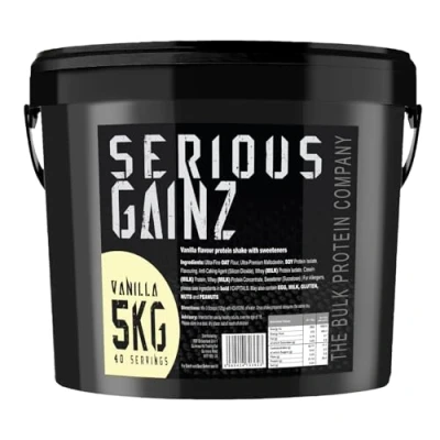 Image of The Bulk Protein Company, SERIOUS GAINZ Whey Powder Weight Gain, Mass Gainer 30g Powders (Vanilla, 5kg)