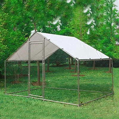 Image of FoxHunter Chicken Pet Run Cage Walk In Coop Kennel Rabbit Dog Puppy Poultry Hen Animal Hutch House Enclosure Playpen Outdoor Shade Running 3X2X2M CRC01 Metal Hammered Silver