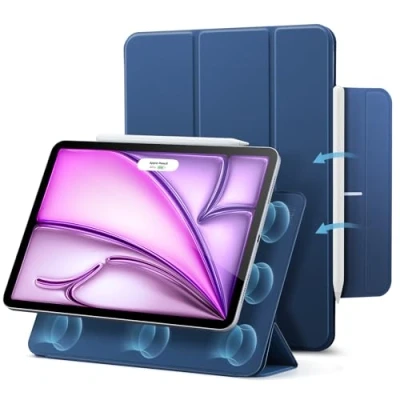 Image of ESR Magnetic Case for iPad Air 13 Inch M2 2024, Pro 12.9 (2022/2021, 6th/5th Gen), Powerful Attachment, Slim Trifold Stand Case, Supports Pencil Pro/USB C, Rebound Series, Blue