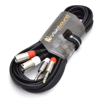 Image of 2 x Male XLR to 6.35mm 1/4&quot; Stereo TRS Jack Balanced Twin Lead/Patch Cable 5m