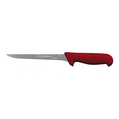 Image of Starrett Professional Stainless Steel Chefs Kitchen Boning Knives Narrow Straight Profile 8 inch (200mm) Red Handle