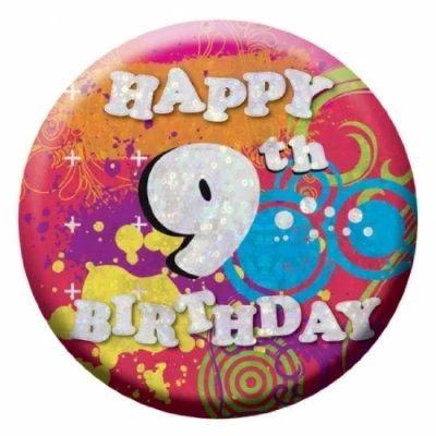 Image of amscan Holog Happy 9th Birthday Small Badge Party Accessory