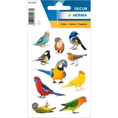 Image of HERMA 15477 Stickers for Children, Birds (30 Stickers, Paper, Matt) Self Adhesive, Permanent Adhesive Motif Labels Girls and Boys, Colourful