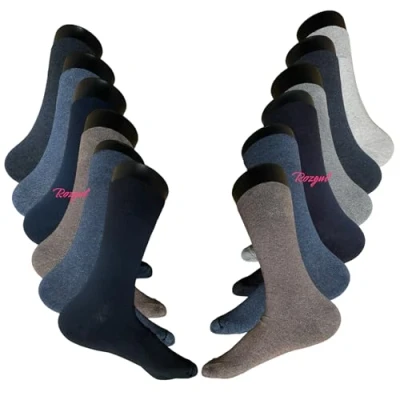 Image of Rozgul Men&#039;s Diabetic Non Elastic Socks, 12 Pairs, Soft Cotton Rich, Loose Top, Multicolour Plain, UK Size 6 11