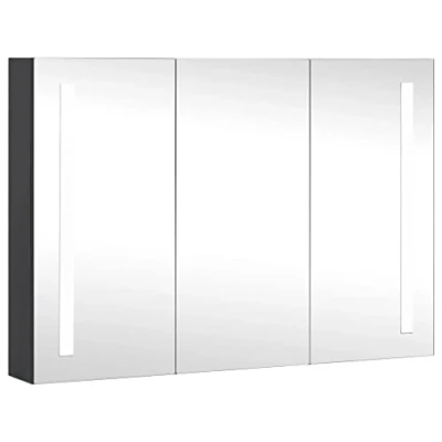 Image of vidaXL LED Bathroom Mirror Cabinet, Anthracite Finish, MDF and Glass Construction, 89x14x62 cm Dimension, Energy Efficient Strips, 5 Internal Shelves, USB Connector, Wall mountable.