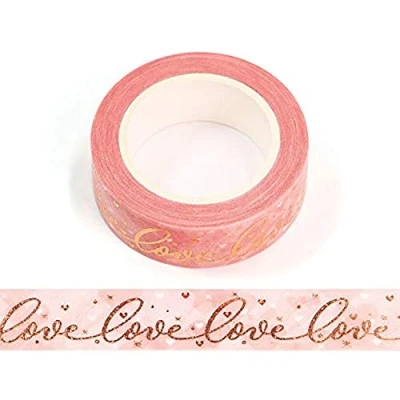 Image of Syntego Pink and Rose Gold Love Hearts Decorative Washi Tape 15mm x 10m