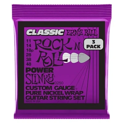 Image of Ernie Ball Power Slinky Classic Rock n&#039; Roll Pure Nickel Electric Gtr Strings 3 Pack 11 48 Gauge