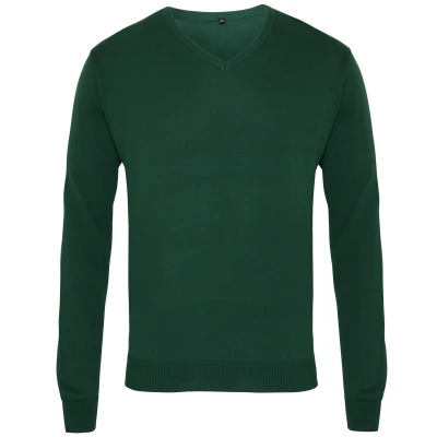 Image of Premier Mens V Neck Knitted Sweater (Bottle) Green Size Medium