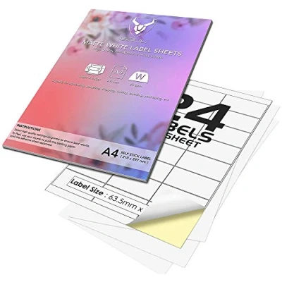 Image of 24 Labels Per A4 Sheet, 100 Sheets 2400 Sticky Label, Printable Sticker Paper, iSOUL Matte Self Adhesive Adress Mailing, Shipping, Postage, Laser &amp; Inkjet Printer Compatible [Quickdry]