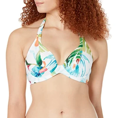 Image of Fantasie Kiawah Island Halter Bikini Top Aquamarine White 34E