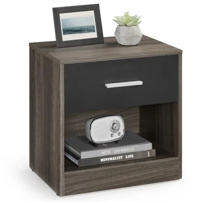 Image of VASAGLE Bedside Table, Side Table with Drawer, Handle, Open Compartment, End for Bedroom, Living Room, Chestnut Brown and Ink Black LET619K74