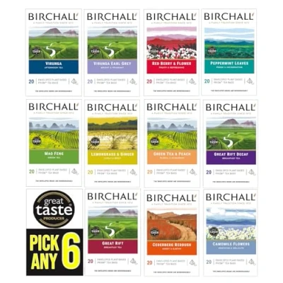 Image of Birchall Enveloped Plant Based Prism Tea Bags Pick Any 6 packs from 11 Flavours: Great Rift Breakfast, Decaf, Virunga Afternoon Tea, Earl Grey, Mao Feng Green &amp; Peach
