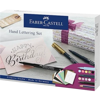 Image of Faber Castell Creative Studio Hand Lettering Gift Set, Multicoloured, 12 Pieces, For Art, Craft, Drawing, Sketching, Home, School, University, Colouring