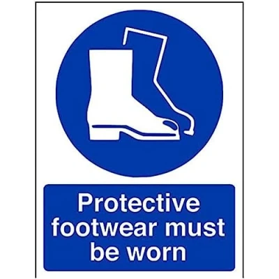 Image of V Safety Protective Footwear Must Be Worn In This Area PPE Sign 150mm x 200mm 1mm Rigid Plastic