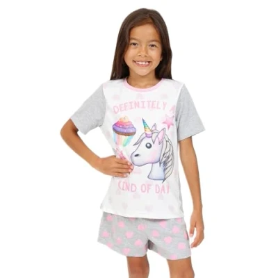 Image of Emoji Girls Definitely a Unicorn Cupcake Type of Day Short Pyjama Set (7 8 Years) Grey