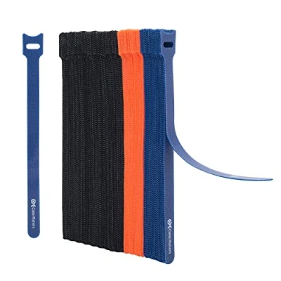 Image of Cable Matters 100 Pack 20cm Reusable Ties/Cable Ties with 19 KG Tensile Strength Multi Color Black, Blue, and Orange Straps, Hook Loop Straps
