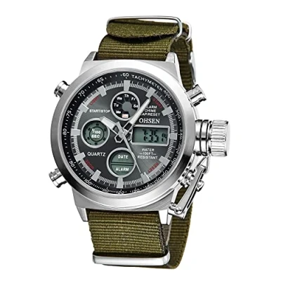 Image of JewelryWe Men&#039;s Military Watches Dual Time Display Multifunctional Nylon Band Digital Wristwatch Men Sports Watch