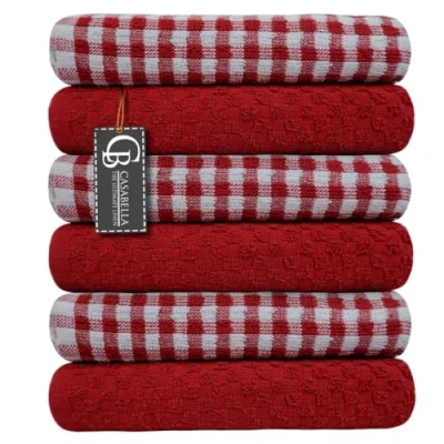 Image of Casabella Pack Of 6 Terry Towelling Cotton Kitchen Tea Towels. Soft Towels Set, Highly Absorbent Dish &amp; Bar Unbeatable Price (6 Pieces Red)