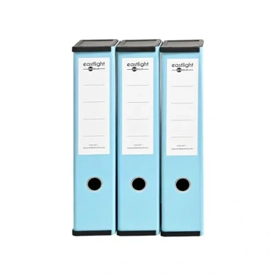 Image of Box File Laminated Foolscap, Lockspring, Ring Pull &amp; Catch, 75mm Spine, Assorted of 3, Pastel Blue