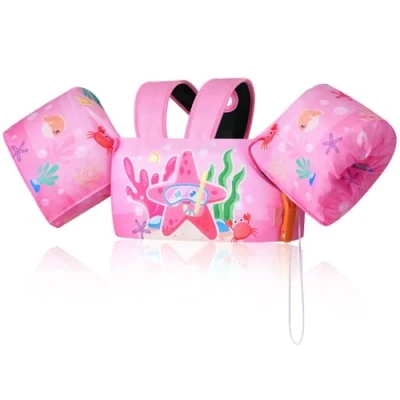 Image of MoKo Swim Arm Band for Kids 20 30 40 50lbs, Clearance Toddler Vest Cute Cartoon Swimming Wings Pool Floats Sleeve Children Water Sports Learning Training Equipment, Pink Starfish