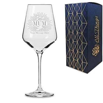 Image of Personalised Engraved Infinity Wine Glass with Best Mum Ever Design, Gift Boxed, Personalise Any Name