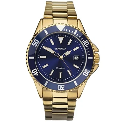 Image of Sekonda Mens Sport Navy Blue Dial Gold Plated Bracelet Watch 1516