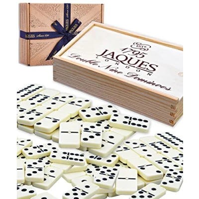 Image of Jaques of London Dominoes Club Double Nine Set in Wooden Lid Slide D9 Box…