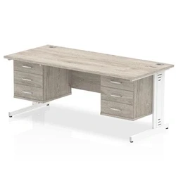 Image of Impulse 1800x800 Desk Grey Oak White Leg 2x3 Drawer Fixed Pedestal