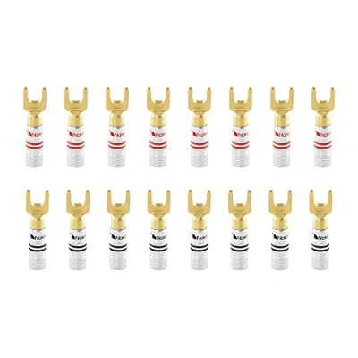 Image of Nakamichi Excel Series 24k Gold Plated Banana Plug 12 AWG 18 Gauge Size 4mm for Speakers Amplifier Hi Fi AV Stereo Home Theatre Audio Wire Cable Screw Connector 16 Pcs (8 Pairs), Spade