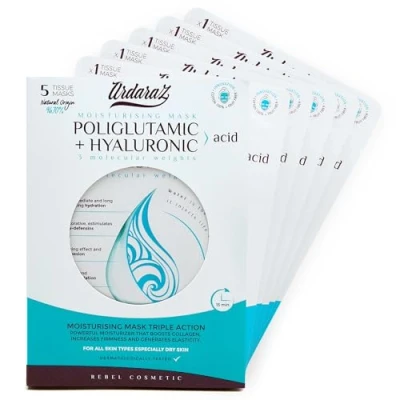 Image of Ardaraz Moisturizing Sheet Mask with Hyaluronic Acid and Polyglutamic Acid. Face Masks Beauty for Deep hydration instant effect. Vegan Set 5 pcs