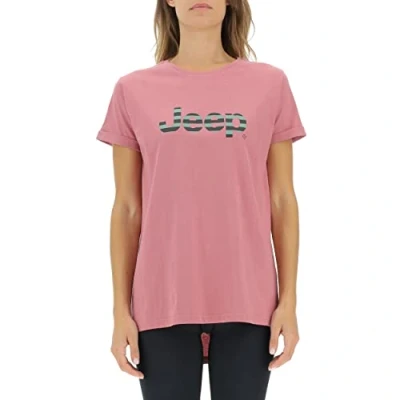 Image of JEEP Women&#039;s J Woman T Shirt Oversize Striped Print Turn up Sleeve J22W, Dusty Rose, M
