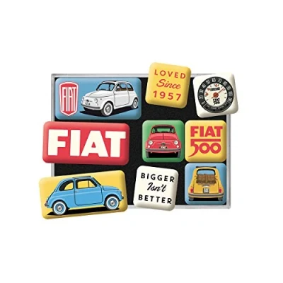 Image of Nostalgic Art Retro Fridge Magnets 9 Pieces FIAT 500 Loved Since 1957 Gift Idea for Fans Magnet Set Magnetic Board Vintage Design