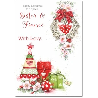 Image of doodlecards Sister and Fiance Christmas Card Heart Decorations Medium Size for &amp; with Plain Envelope