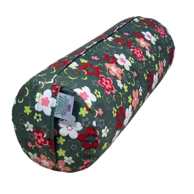 Image of Yoga Bolster Filled with Organic Buckwheat Hulls Grey Floral