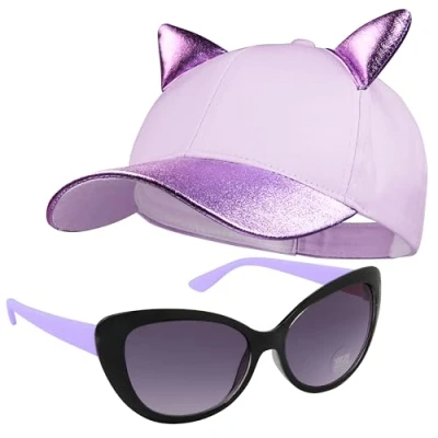 Image of CityComfort Girls Baseball Cap and Sunglasses Set Sun Hat with UV Protection (Lilac)