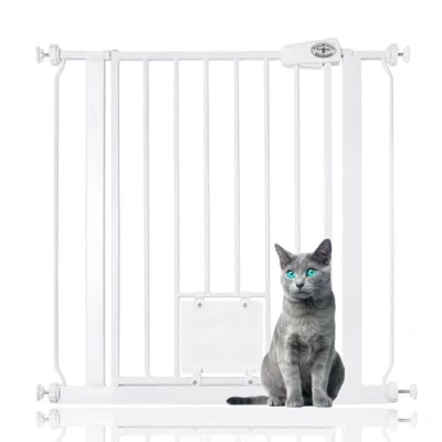 Image of Bettacare Pet Gate with Lockable Cat Flap, 75cm 83cm, White, in Height, Dog Safety Barrier Easy Installation