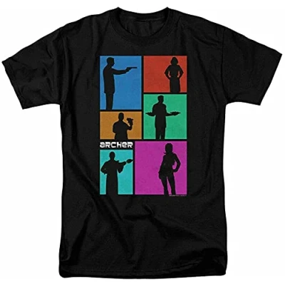 Image of graduates adver Archer Silhouettes T Shirt Mens Cartoon Merchandise Lana Sterling Black XXL