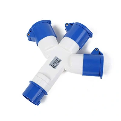 Image of 3 Way Splitter MASO 16A 220v IP44 pin Industrial Site Plug &amp; Wall Socket Waterproof Connector 2P+Earth Male/Female