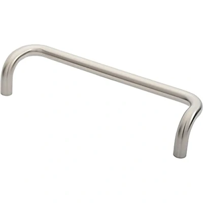 Image of Cranked Door Pull Handle 19mm Dia 300mm Fixing Centres Satin Steel Tubular Design Suitable for Lightweight Internal Doors Cabinet, Wardrobe, Cupboard
