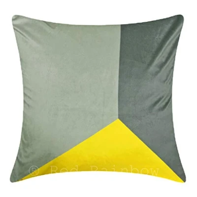 Image of Red Rainbow Modern Yellow &amp; Grey Triangle Print Design Single 18 inch Cushion Cover