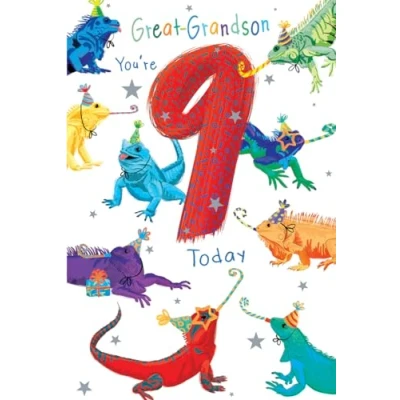 Image of Great Grandson 9th Birthday Card Age 9 Beaver 9&quot; x 6&quot; Lovely Verse