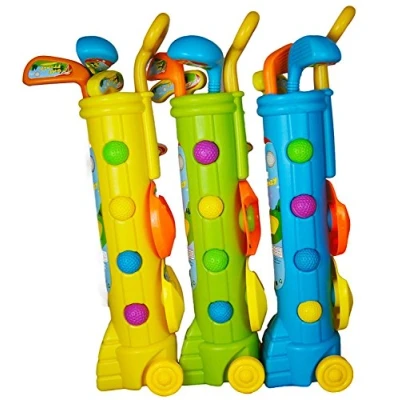 Image of Unibos Kids Golf Caddy Set With Balls and Clubs Outdoor Game Garden Toy Junior Plastic Cart Family Beach Multicolour