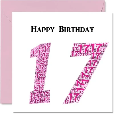 Image of Fun 17th Birthday Cards for Girls Shapecloud Happy Card Son Daughter Brother Sister Grandson Granddaughter Niece Nephew Cousin, 145mm x Greeting Cards,
