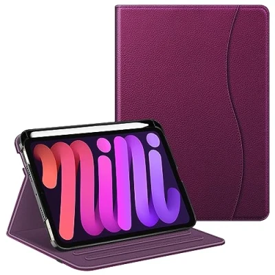 Image of FINTIE Case for iPad Mini A17 Pro (2024) 8.3 Inch, 7th / 6th Generation (2024/2021), Multi Angle Viewing Folio Smart Stand Cover with Pencil Holder &amp; Pocket, Purple